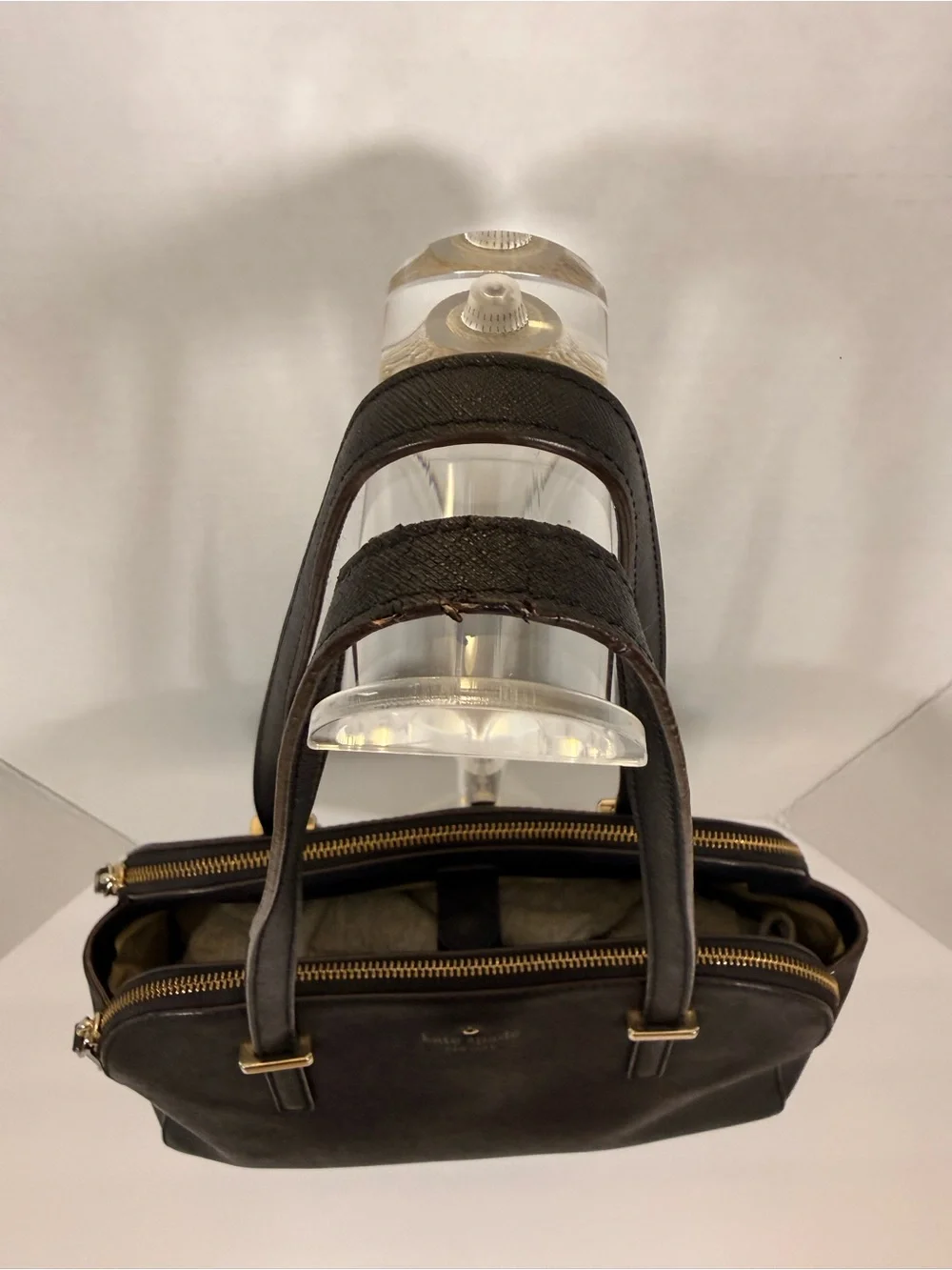 kate spade black leather dome satchel with gold hardware